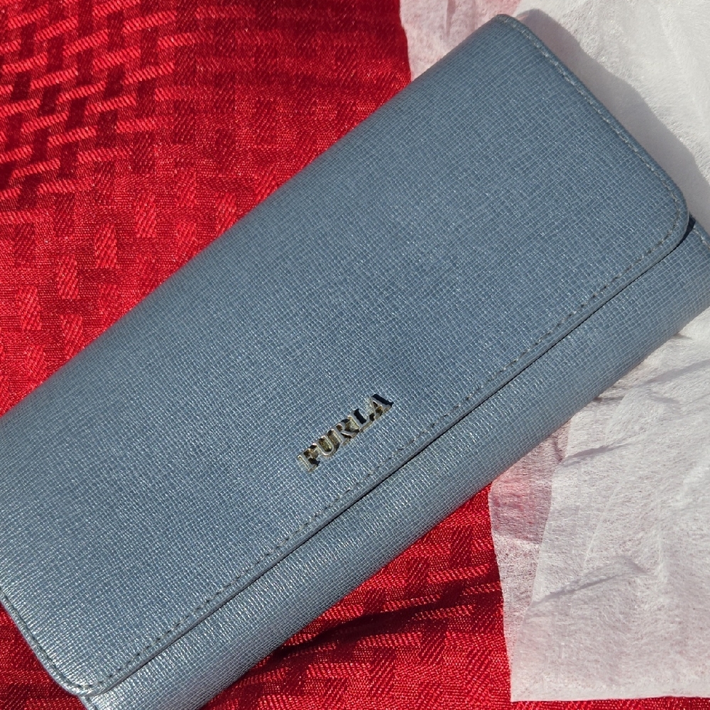FURLA Slate Blue Babylon Continental Long Wallet & Dustbag          ( BIN 005)